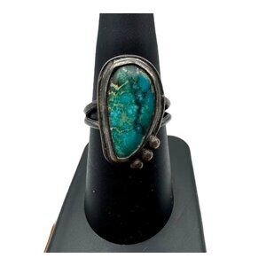 Vintage Navajo Signed Sterling Silver & Turquoise Ring Size 8.5 Handcrafted DSD